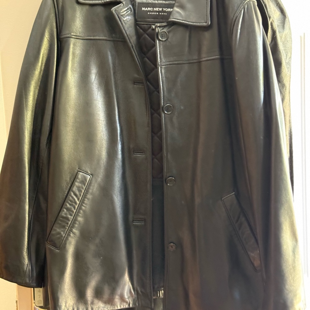 Marc New York Men's Black Leather Trench Coat